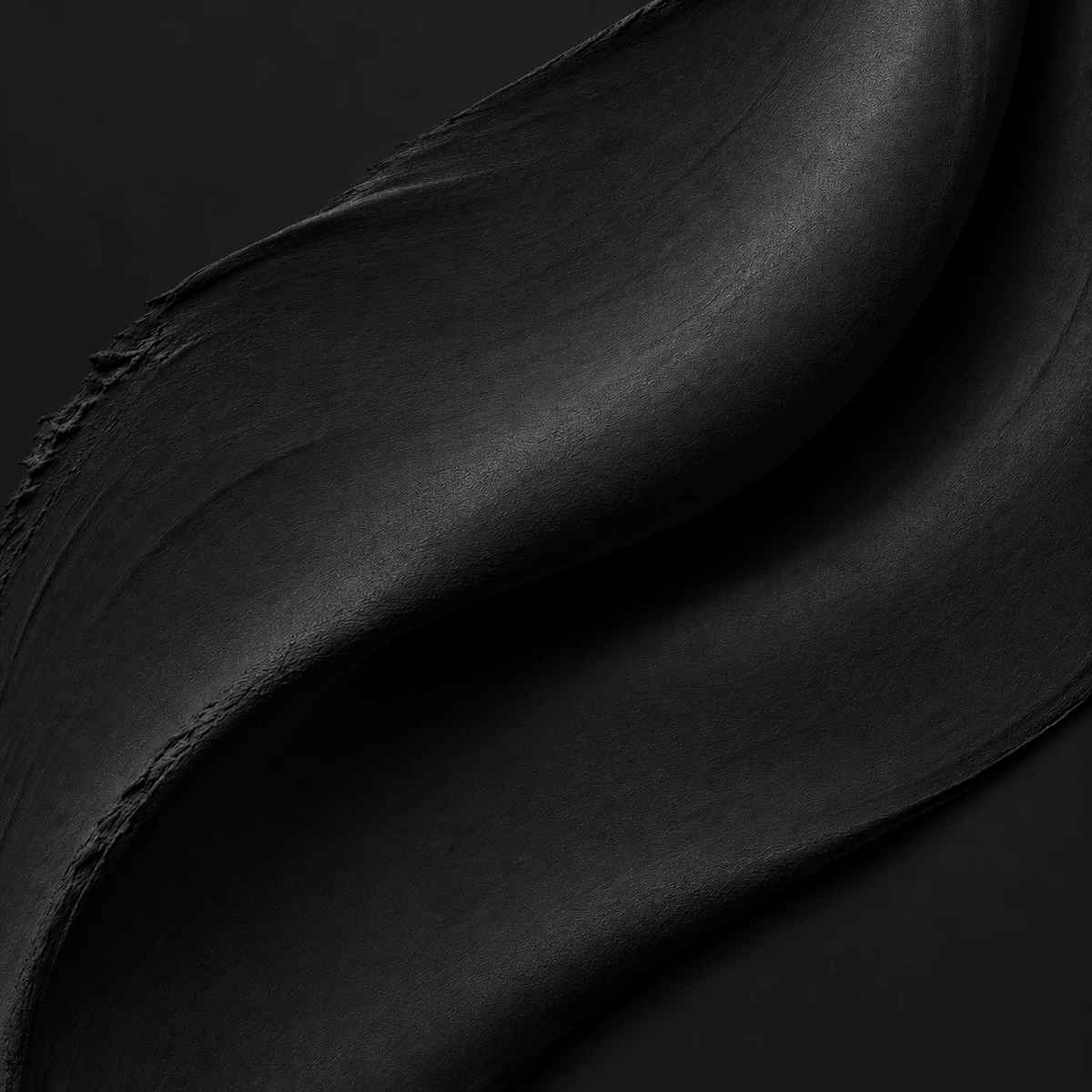 A sculptural sweep of glossy black paint, folding in soft light.