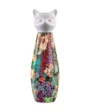 Fabrics of Society insulated bottle by CLiZ with cat-shaped cap, kaleidoscopic textile prints