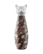 Khaki Green insulated bottle by CLiZ with cat-shaped cap, olive camouflage